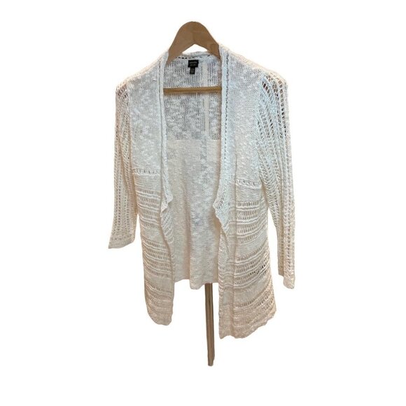 Crochet White Open Waterfall Cardigan Rafaella Studio Sz S - Picture 3 of 8